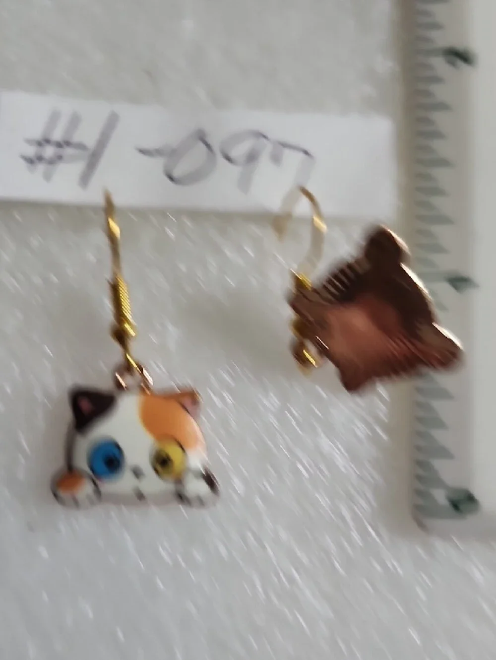 Hand Crafted Calico Cat Earrings in White and Orange with Gold Hooks